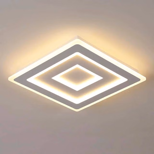 Goeco Modern Square LED Ceiling Light, White, W/D/H: 40 x 40 x 5 cm, 52 W, 3000 K Warm White