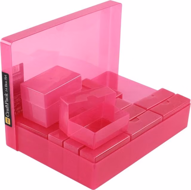 WestonBoxes Multi-Pack of 14 Pink Transparent Plastic Craft Boxes