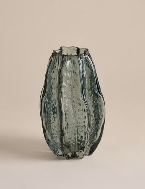 M&S Light Blue Organic Glass Tabletop Vase