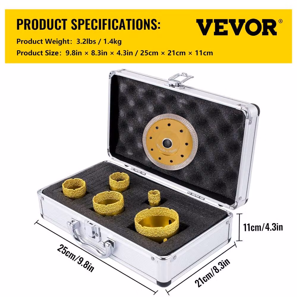 VEVOR 5-Piece Gold Diamond Hole Saw Kit – 6