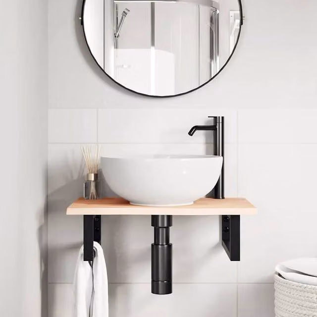 Berkfield Home Elegant Wall Mounted Basin Shelf in Light Oak and Black Steel, W/D/H: 40 x 40 x 40 cm – 1