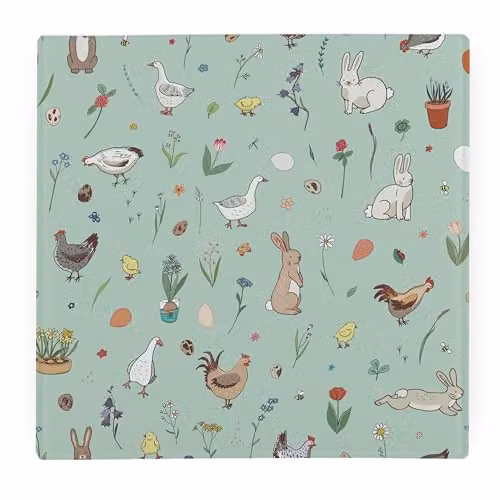 Purely Home Easter Animals Large Square Glass Worktop Protector in Multicolour, W/D/H: 30 x 30 x 1 cm