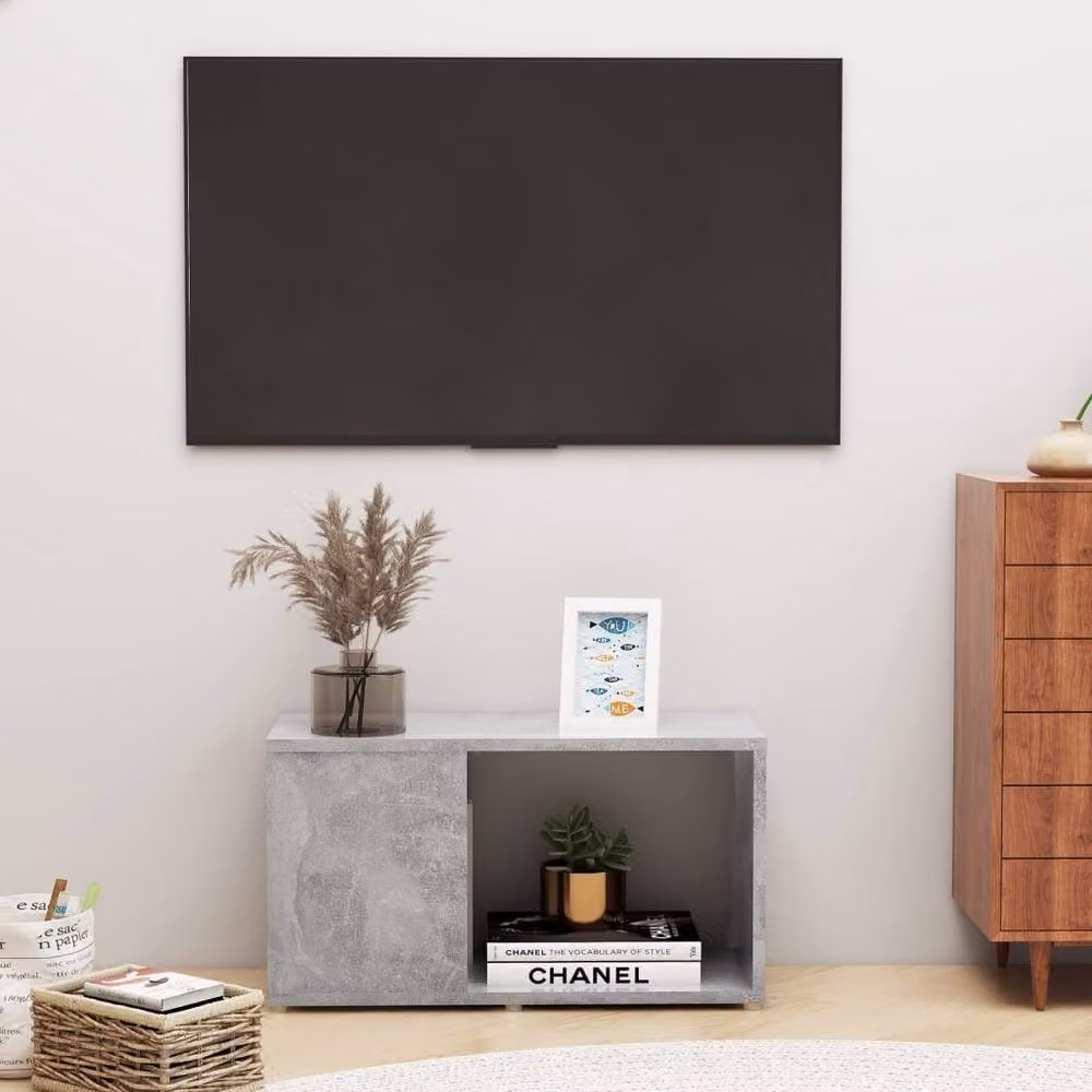 Berkfield Home TV Cabinet in Concrete Grey, Engineered Wood, W: 60 cm, D: 24 cm, H: 32 cm – 2