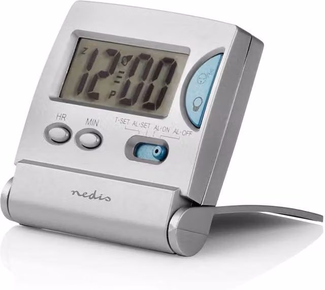 Nedis Folding Travel Alarm Clock in Silver