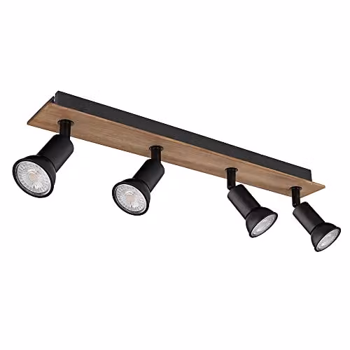 Globo Lighting Industrial Ceiling Spotlight Bar in Brown and Black, Wood and Metal, W: 50 cm, 4x GU10 Bulbs – 1