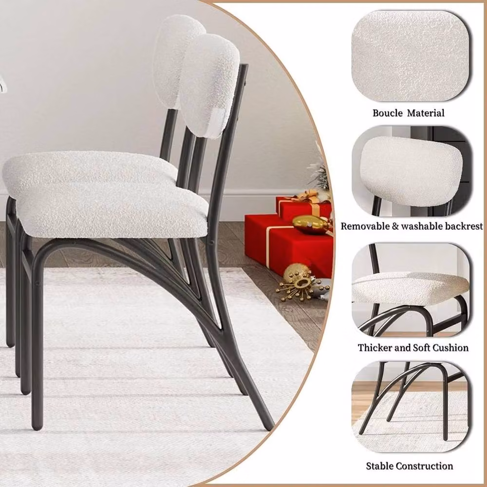 KORVIXA Set of 2 Grey Modern Lambswool Dining Chairs with Cantilever Metal Base – 3