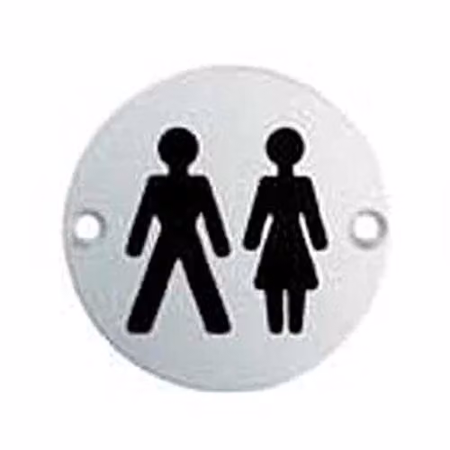 Loops 2 Pack Unisex Bathroom Door Symbol Signs in Silver Satin Anodised Aluminium, 76mm Diameter – 2