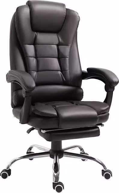 HOMCOM Brown PU Leather Executive Office Chair with High Back, Retractable Footrest and Reclining Function – 1