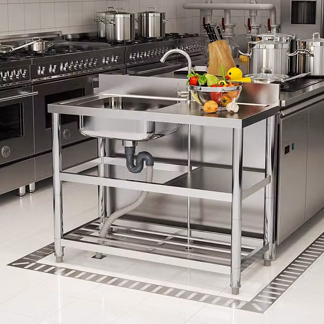 Livingandhome Stainless Steel Single Bowl Kitchen Sink with Tap and Splash Guard in Silver