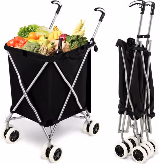 Gymax 90L Folding Waterproof Grocery and Utility Shopping Cart in Black – 1