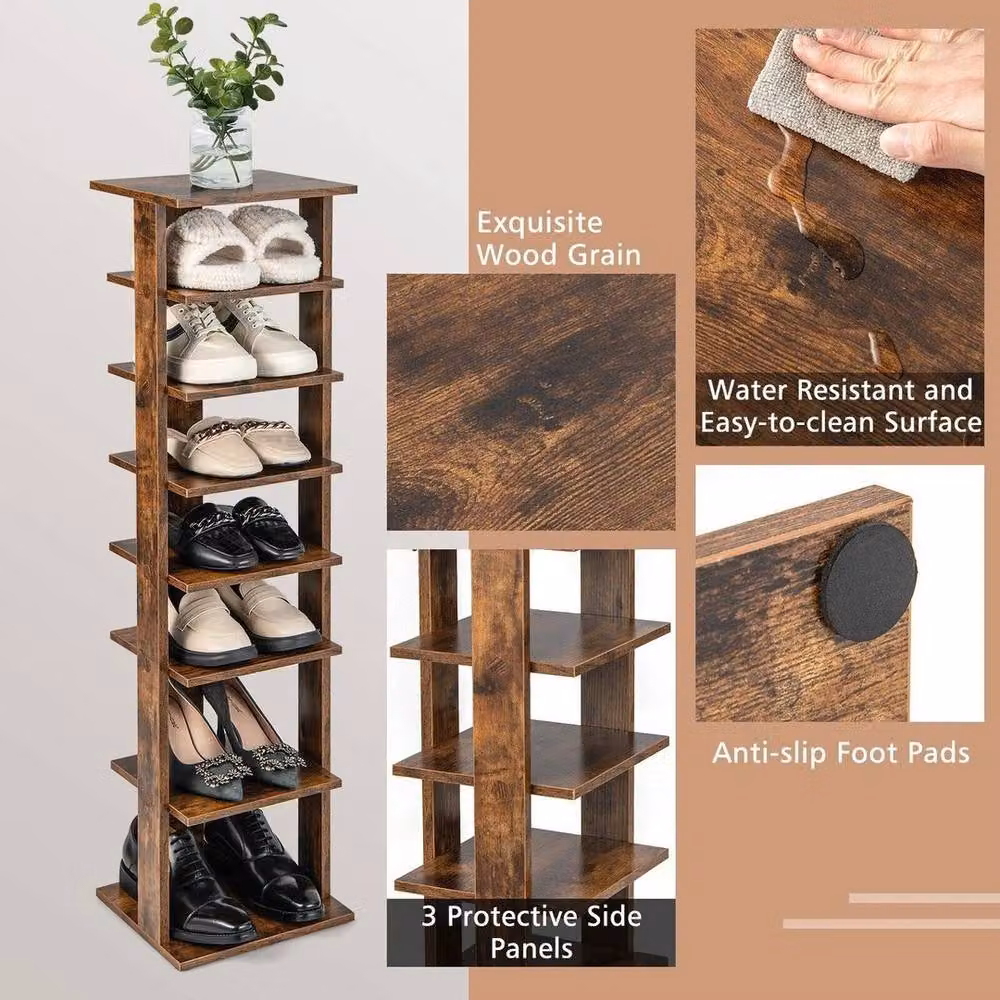 Kelvenix 7-Tier Industrial Brown Wood Shoe Rack for Hallway, Living Room or Bedroom – 3