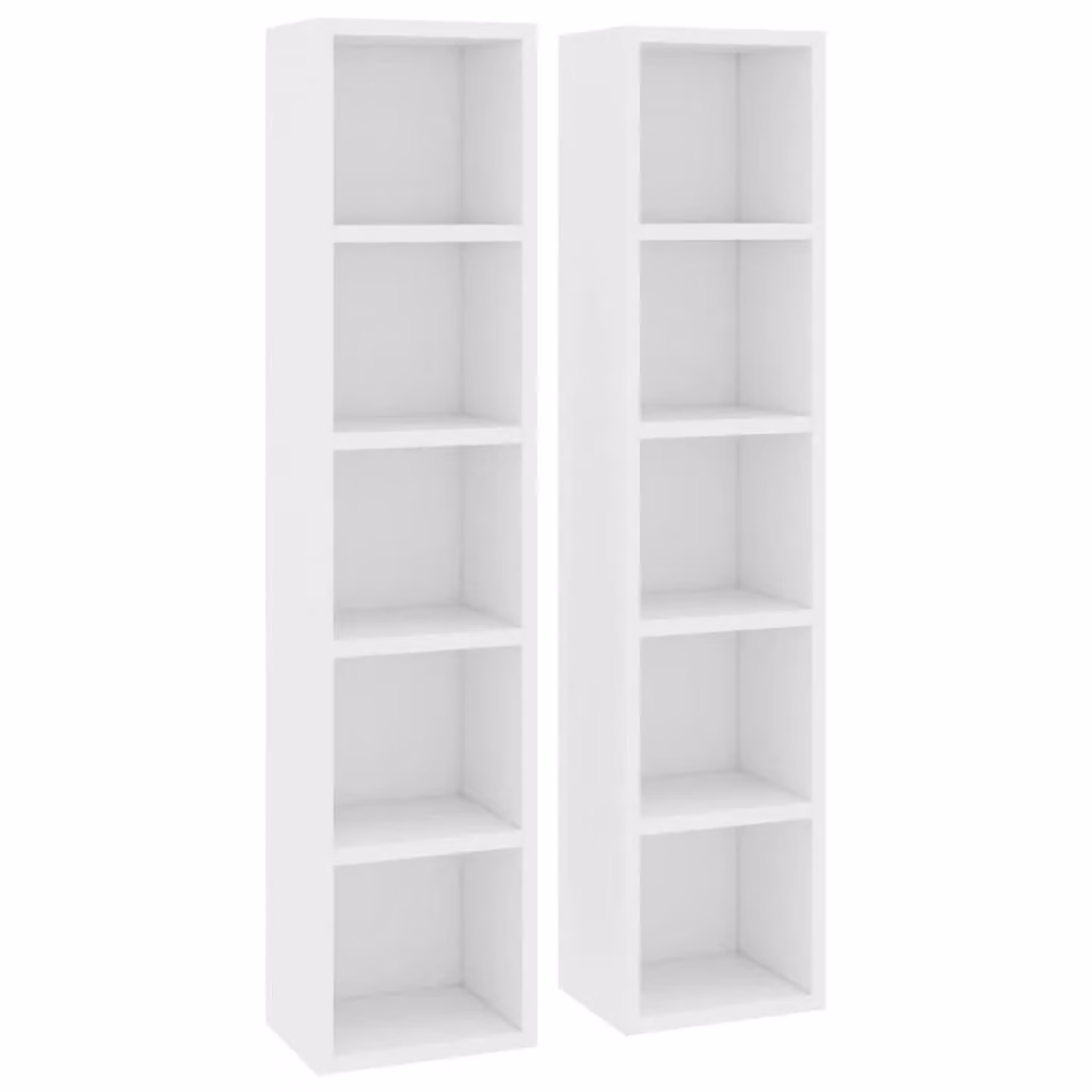 Berkfield Home Set of 2 White Modern CD Cabinets in MDF, W/D/H: 21 x 16 x 93.5 cm – 2