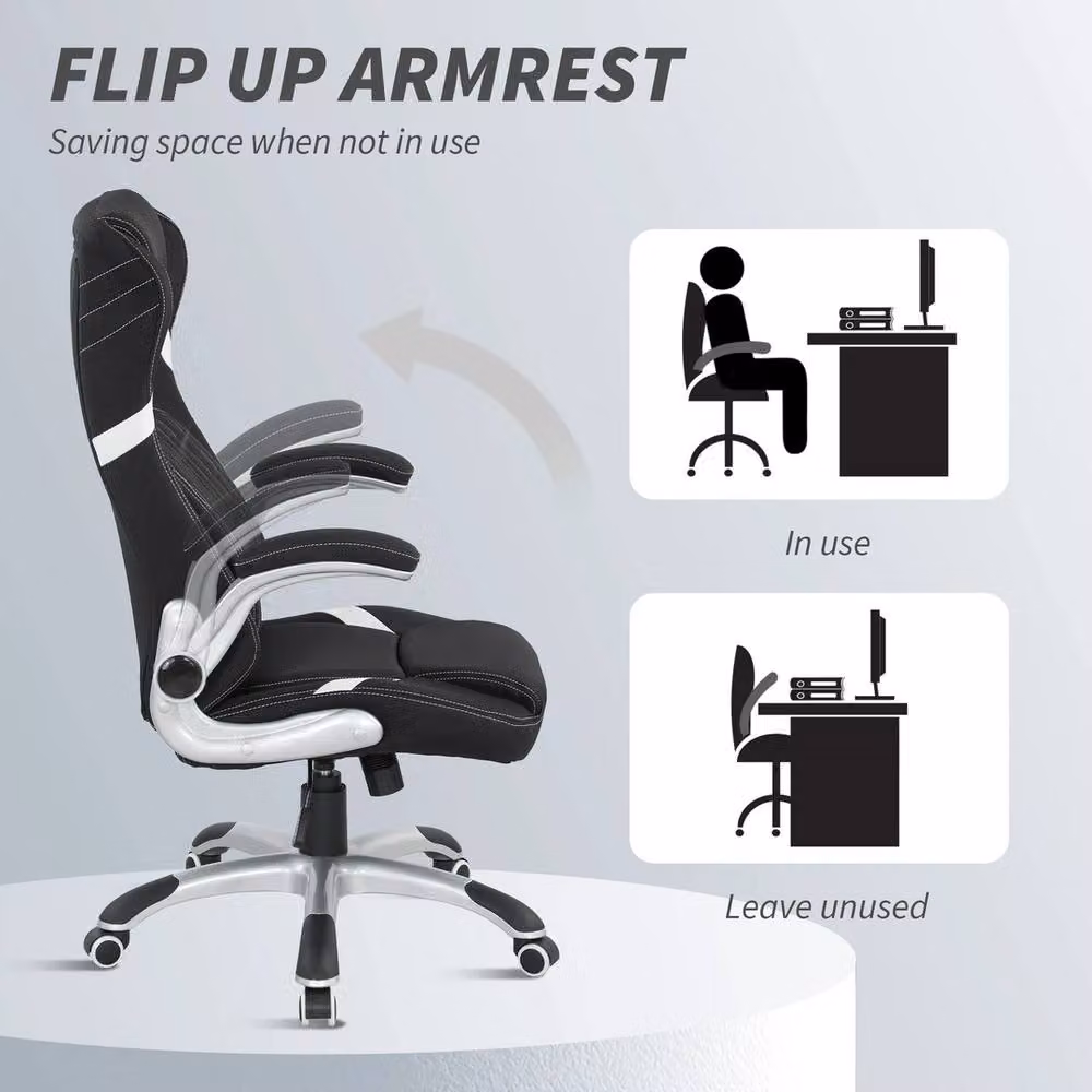 NESTLUNE Ergonomic Fabric Office Desk Chair in Black with Headrest and Armrests – 4