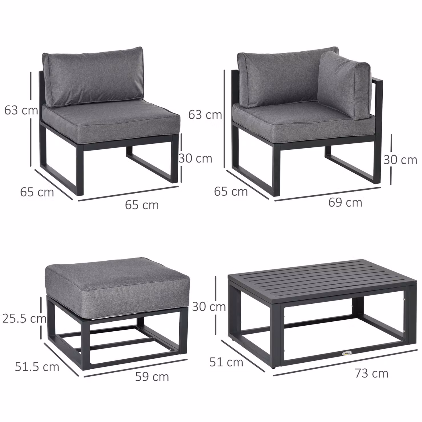 Outsunny 6 Piece Grey L-Shape Outdoor Sectional Sofa Set with Powder Coated Aluminium Frame, Coffee Table, Ottoman and Upholstered Cushions – 3