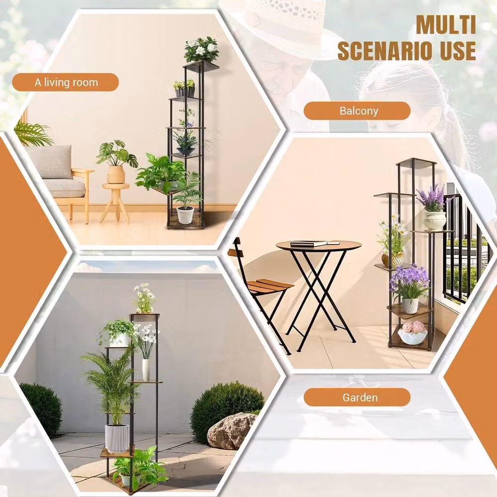 FORGEVIO 6 Tier Metal Plant Stand Flower Pot Display Rack in Brown, Height: 132.5 cm – 4
