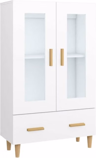 Berkfield Home Modern White Highboard with Glass Doors and Internal Drawers, W/D/H: 70 x 31 x 115 cm