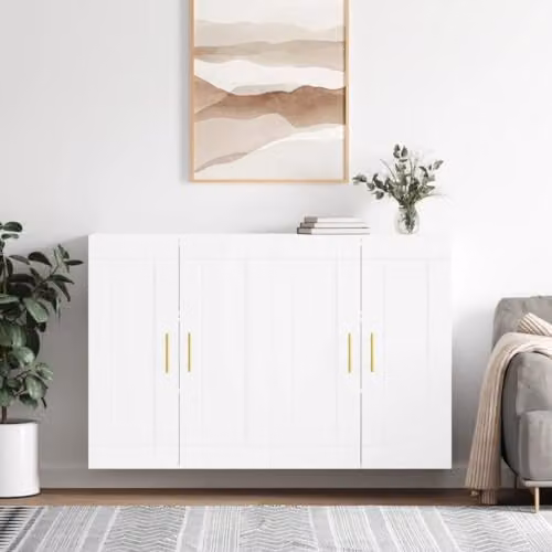 vidaXL White Modern Wall Mounted Cabinet with Hinged Doors and Internal Shelves, W/D/H: 90.0 x 34.0 x 69.5 cm – 1