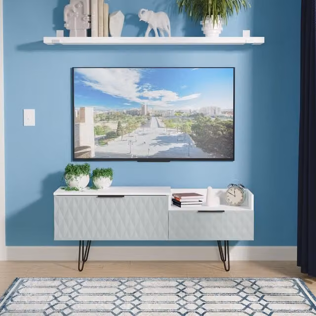 Ready Assembled 2 U Islay 2 Drawer Coffee TV Unit in Duck Egg Blue