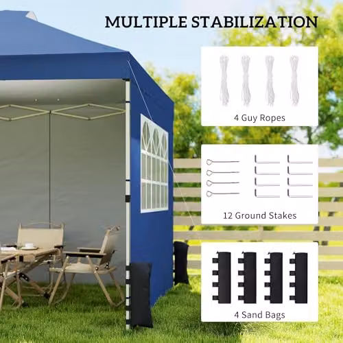 Outsunny Pop Up Gazebo with 3 Sidewalls and UPF 50+ Protection, Blue, W/D/H: 300 x 300 x 285 cm – 4