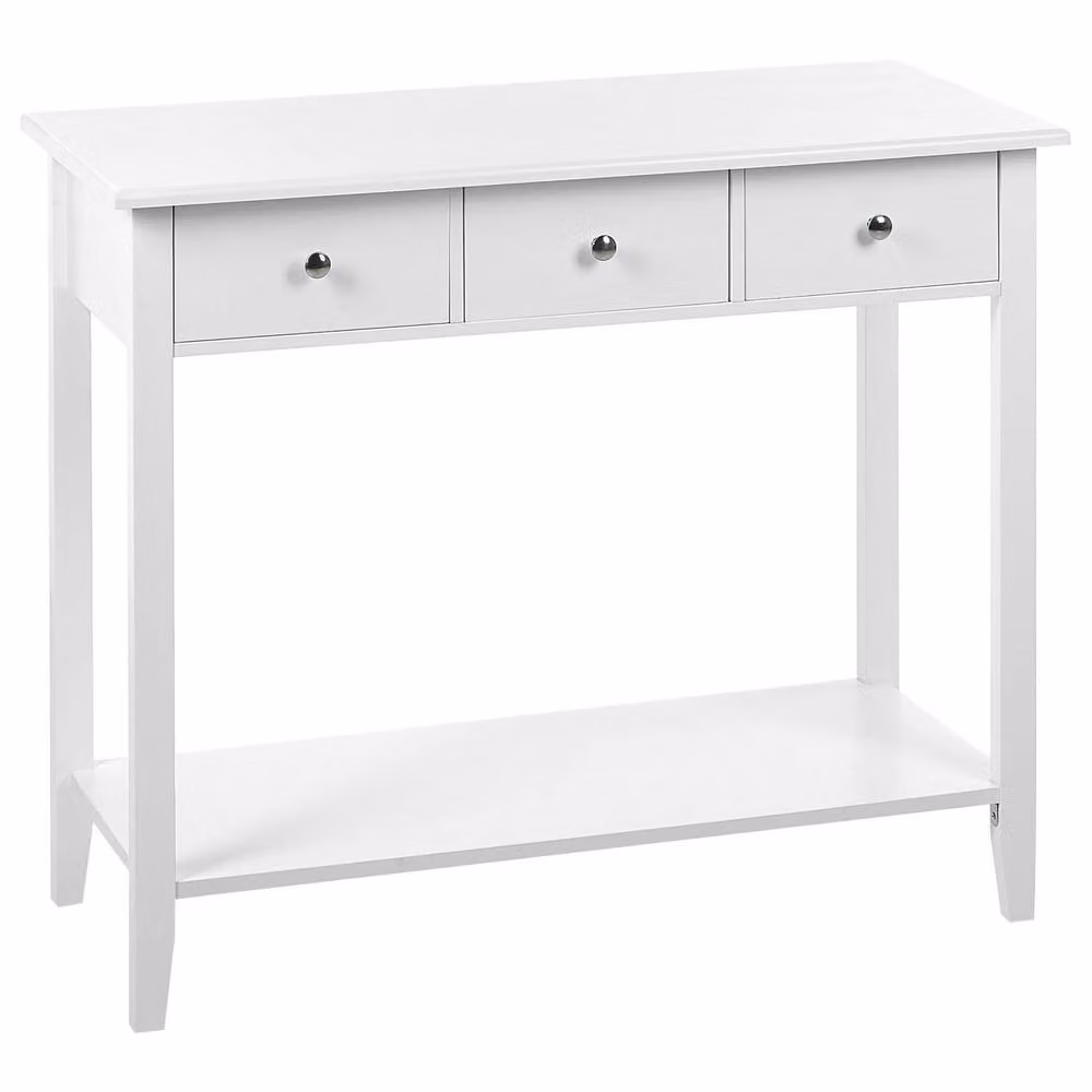 Wyld and Coco White Scandinavian Console Table with 3 Drawers W/D/H: 90 x 40 x 75 cm – 2