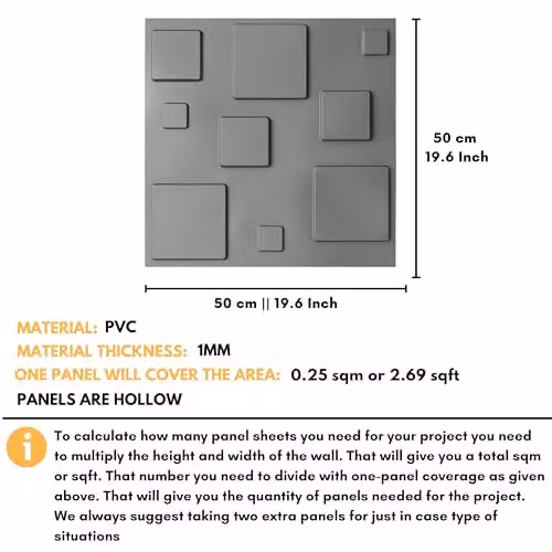 Novecrafto 3D Blocks Design PVC Wall Panels in Silver and Grey, 6 Sheets, W/D/H: 50 x 50 x 50 cm – 6