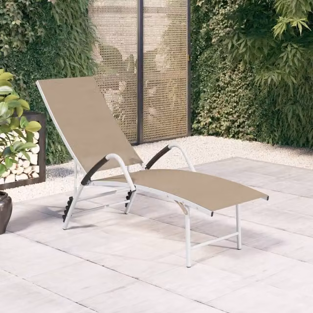 Berkfield Home Sun Lounger in Beige with Textilene Fabric and Powder Coated Aluminium Frame – 1