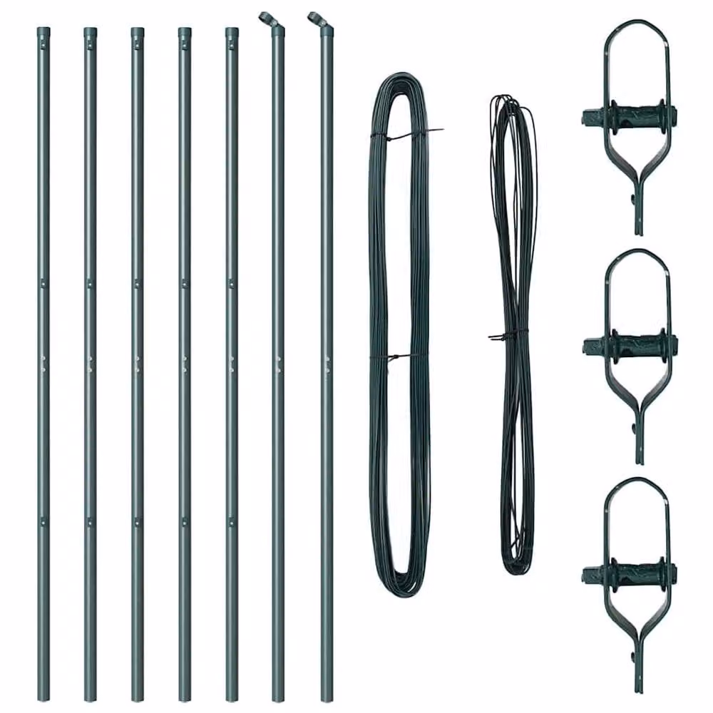 Berkfield Home Set of 7 Green Round Metal and Plastic Fence Posts, Height: 210 cm – 3