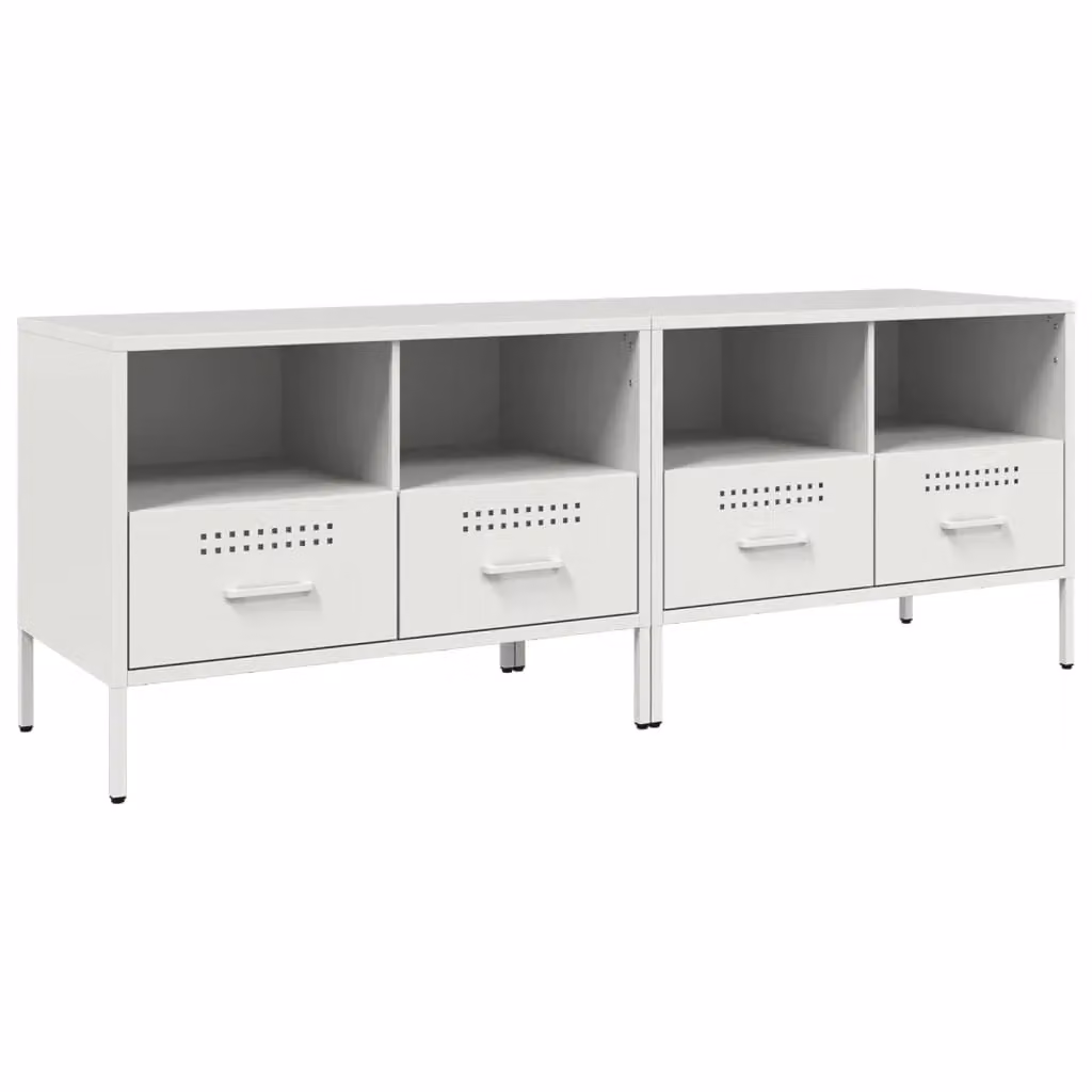 Berkfield Home Industrial Metal TV Cabinets, 2 Piece Set, White, W: 68 cm, D: 39 cm, H: 50.5 cm – 2