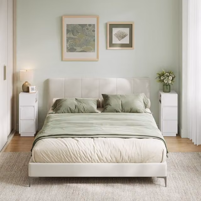 VASAGLE Set of 2 Slim White Bedside Tables and Nightstands