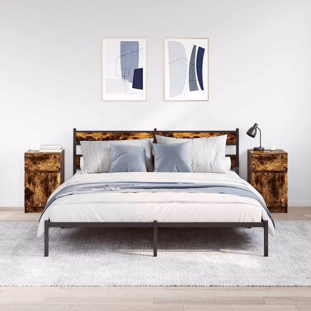 Berkfield Home Set of 2 Bedside Cabinets in Smoked Oak, W/D/H: 39 x 35 x 65 cm – 3