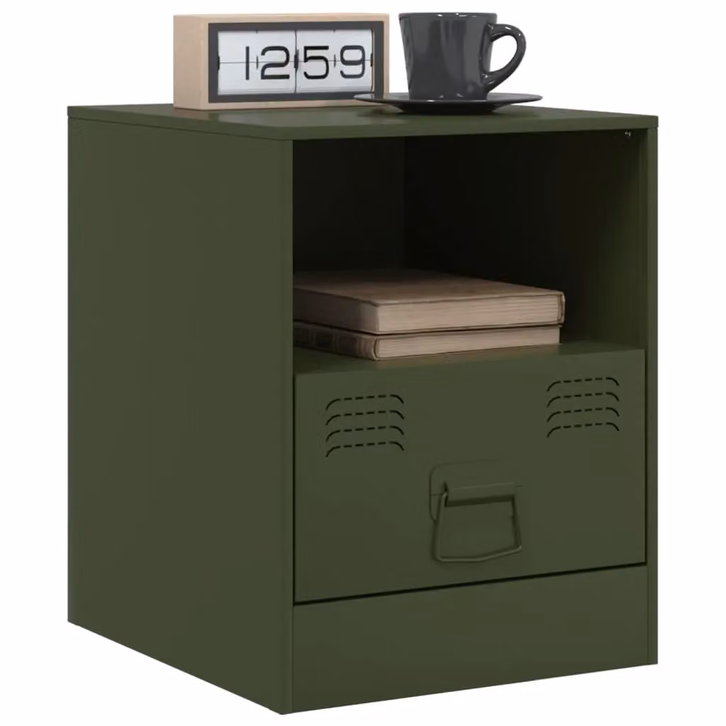 Berkfield Home Set of 2 Metal Bedside Cabinets in Olive Green, W/D/H: 34.5 x 39 x 44 cm – 2