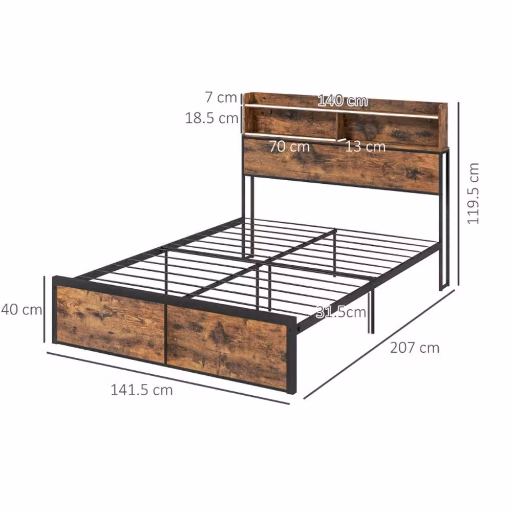 STILVORA Double Bed Frame with Storage Headboard and Side Compartments in Brown and Black – 3