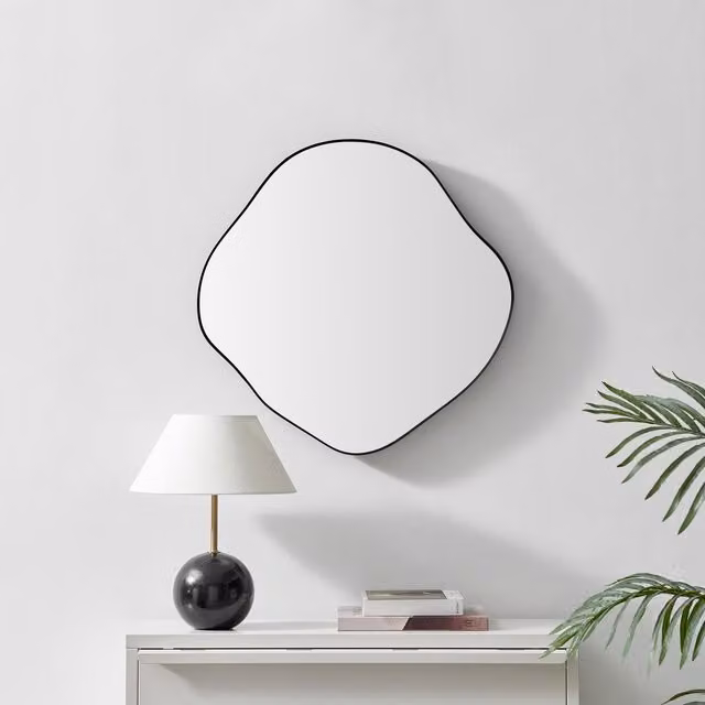 FurnitureboxUK Vita Metal Pebble Shape Wall Mirror, Black, W: 60 cm, H: 60 cm, D: 1 cm