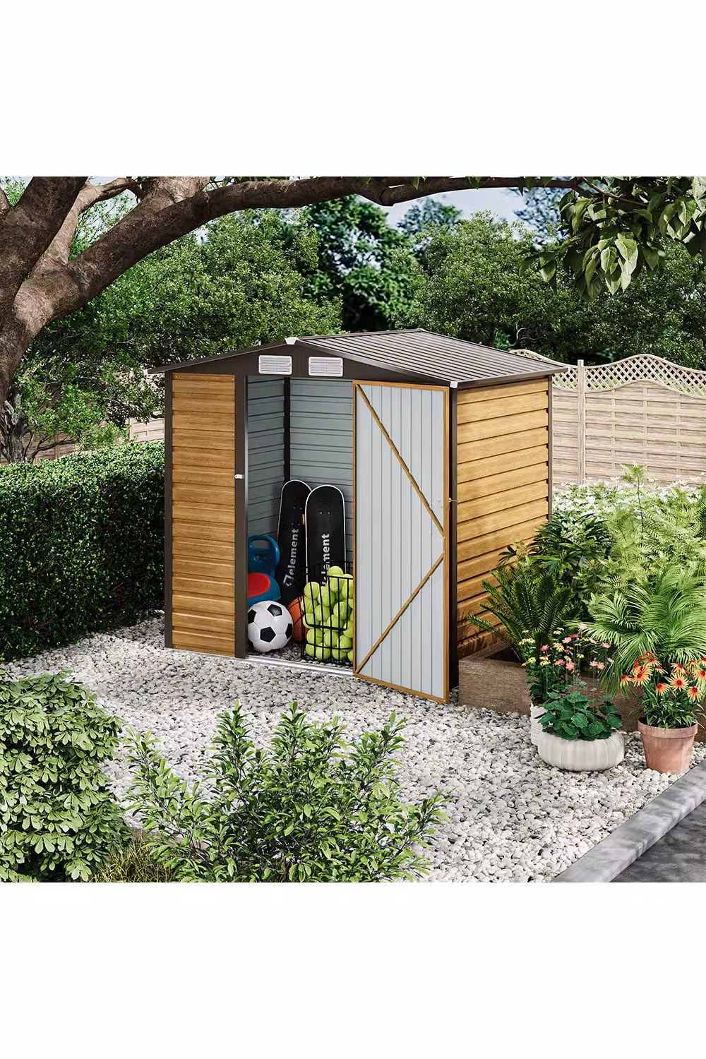 Living and Home Galvanised Steel Outdoor Garden Storage Shed in Beige, W/D/H: 186.8 x 123.0 x 189.8 cm – 2