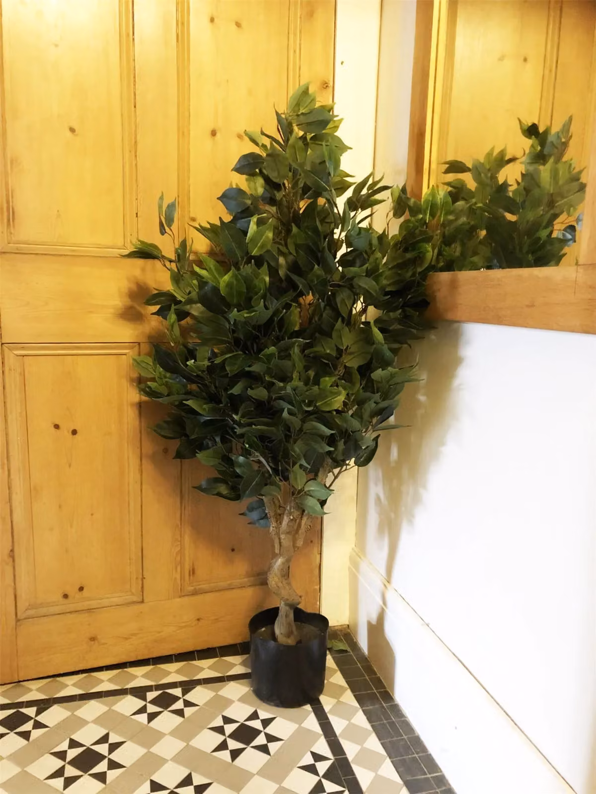 Leaf 110cm Artificial Evergreen Twist Ficus Tree with Silver Curve Metal Planter in Green – 2
