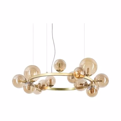Ideal Lux Perlage 14 Light Globe Pendant Ceiling Light in Brass and Transparent Glass