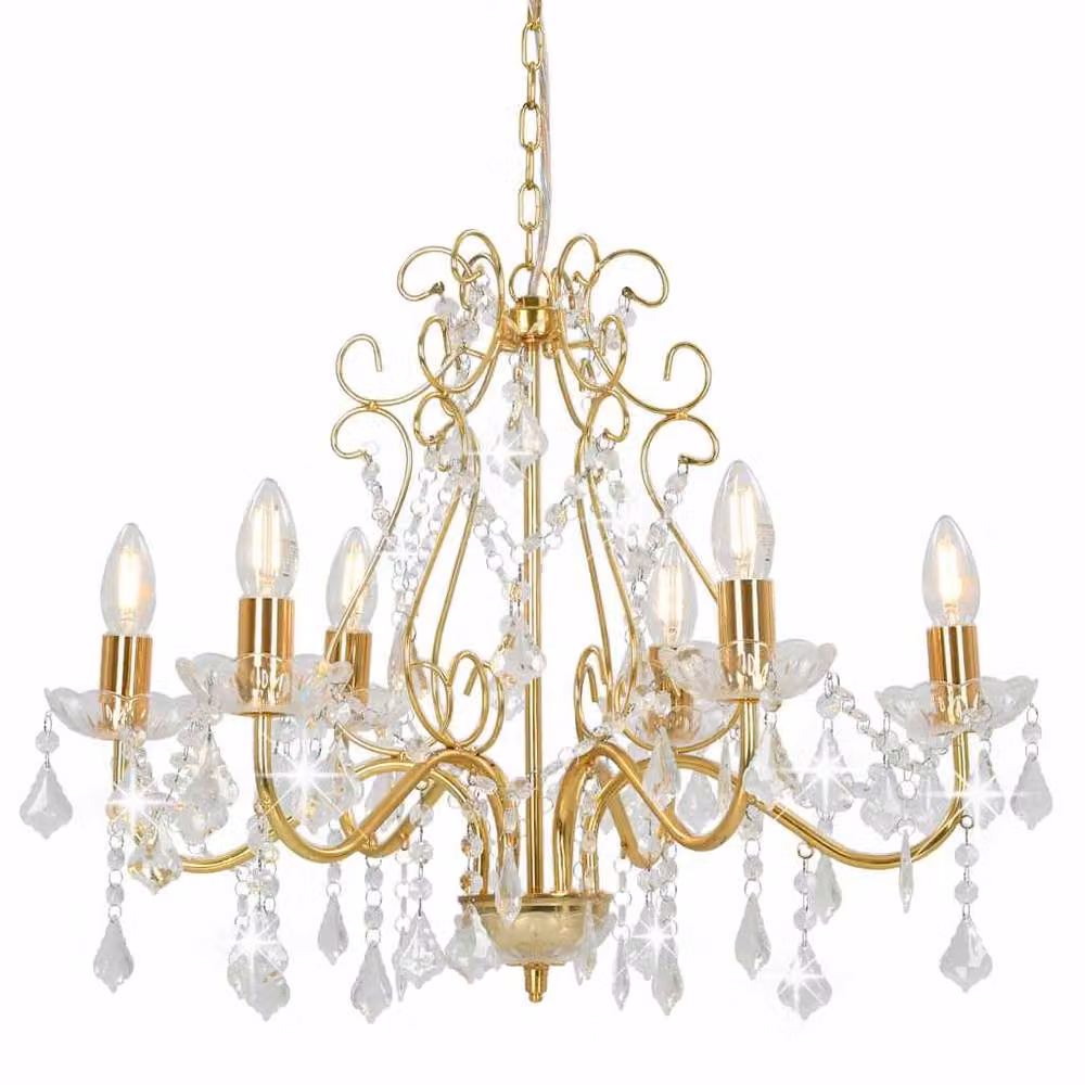 Berkfield Home Elegant Round Chandelier with Crystal Beads in Gold/Brass, 6 x E14 – 2