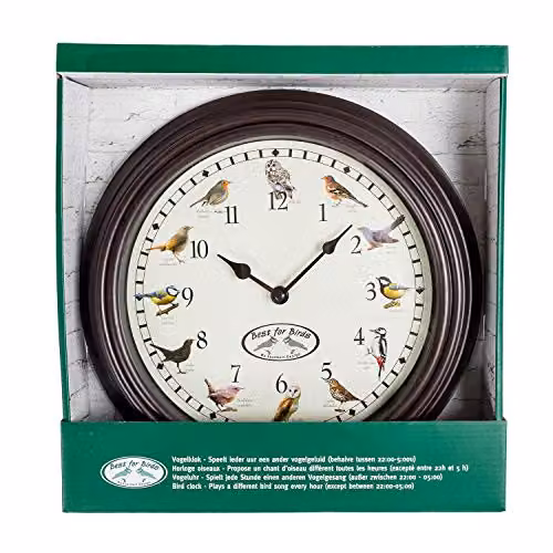 HOMESCAPES Singing Bird Song Quartz Wall Clock, Multicolour, Diameter: 30 cm – 3