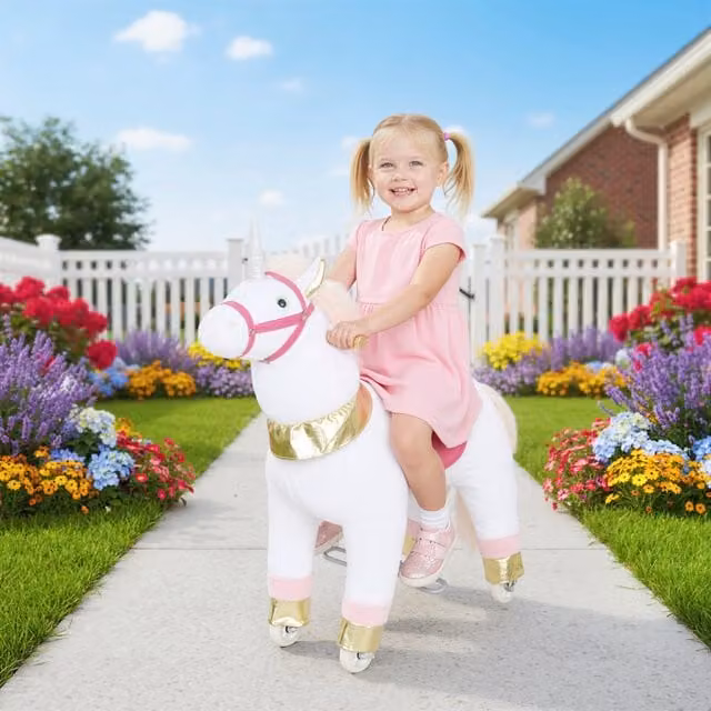AIYAPLAY Kids Plush Walking Rocking Horse in White