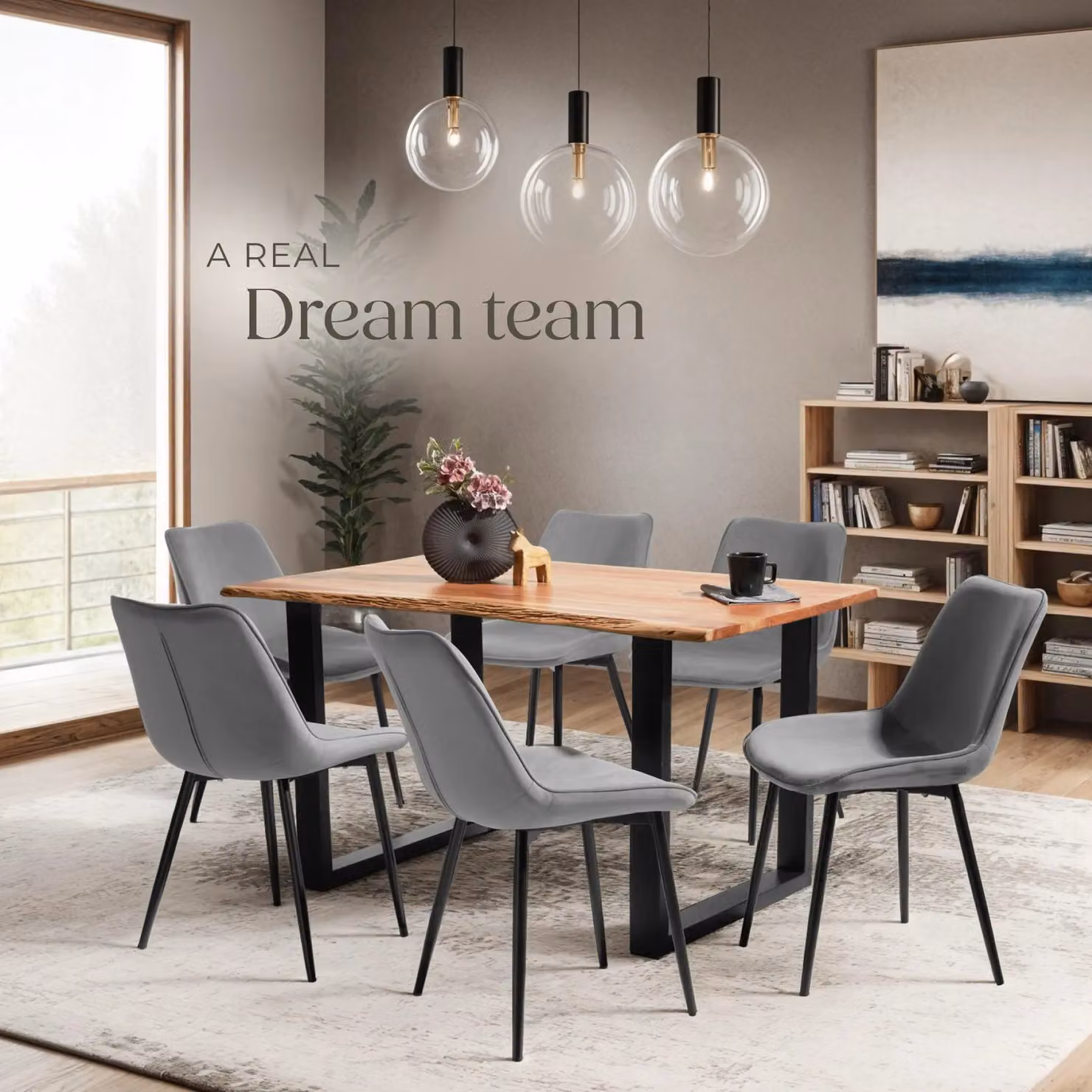 tectake Monroe Dining Chair Set of 8 in Grey Velvet Fabric with Metal Frame – 6