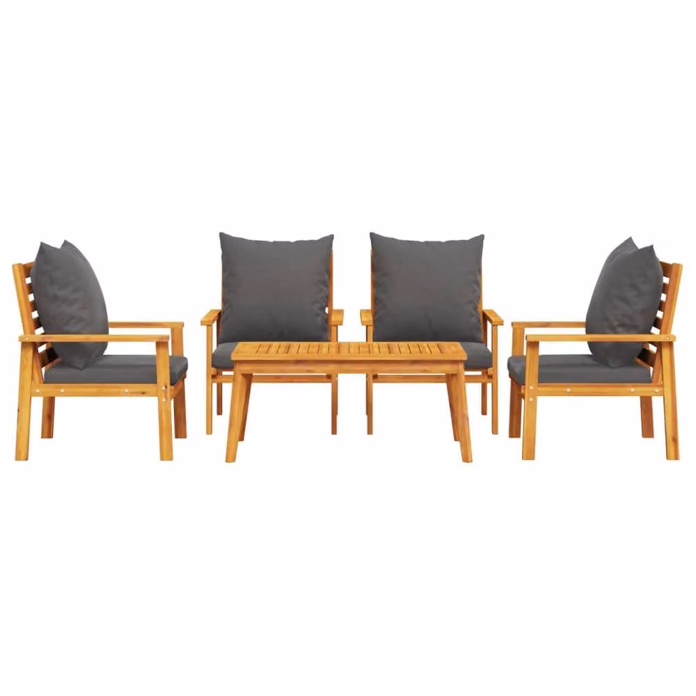 Berkfield Home 5 Piece Garden Lounge Set with Cushions in Brown Solid Acacia Wood – 3