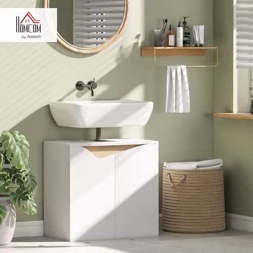 HOMCOM White Under Sink Bathroom Cabinet with Soft-Close Hinged Doors, W/D/H: 60 x 35 x 57.9 cm – 2