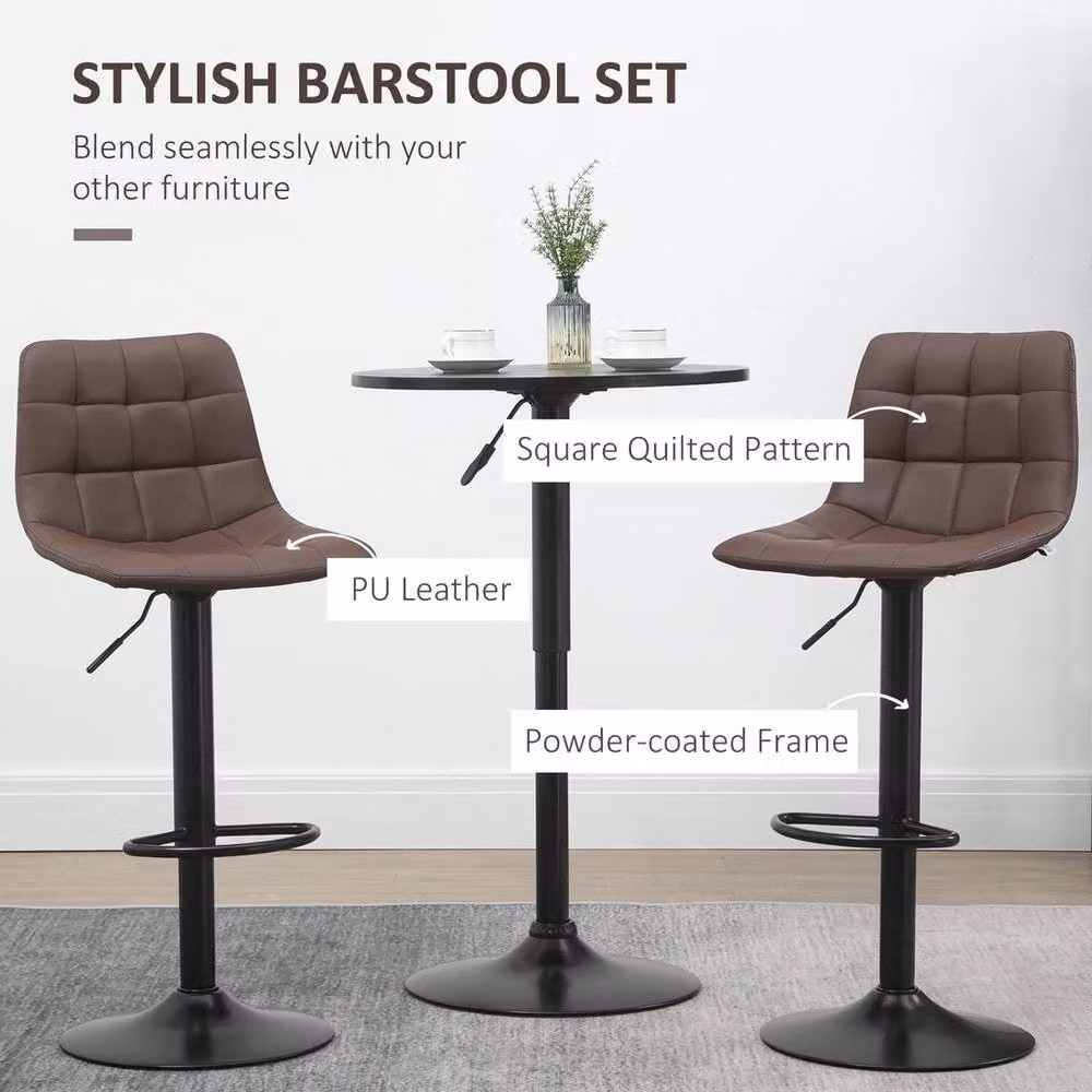 FORGEVIO Set of 2 Adjustable Modern Bar Stools in Brown PU Leather with Metal Frame – 3