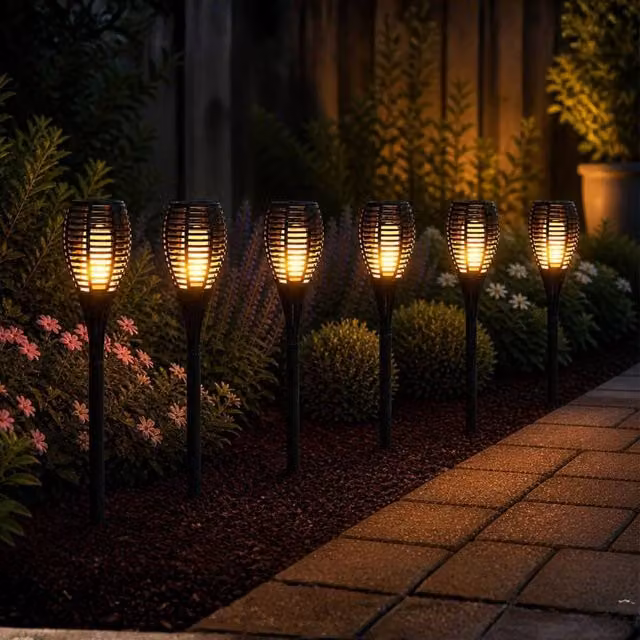 Marco Paul Set of 6 Solar LED Flaming Stake Lights in Black – 1