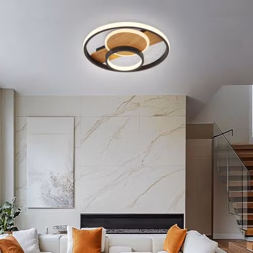 Netlighting Pikara Semi Flush Ceiling Light in Brown and Black with Wood Effect, Diameter: 34.5 cm – 2