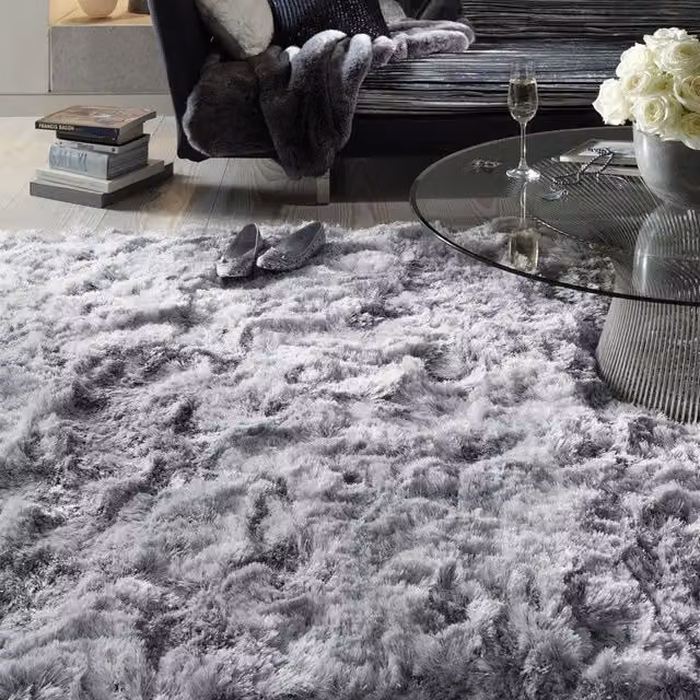 The Rug Shop UK Handmade Plain Shaggy Sparkle Luxurious Anti-Shed Area Rug in Silver, W: 140 cm, L: 200 cm – 1