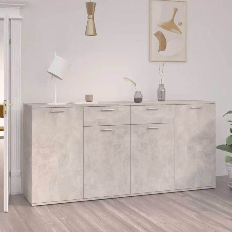 Berkfield Home Modern Sideboard in Concrete Grey, W/D/H: 160 x 36 x 75 cm