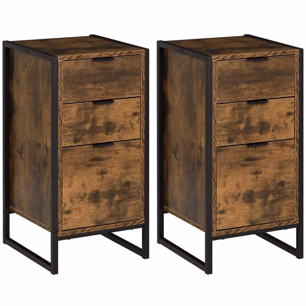 Wyld Haus Naba Set of 2 Industrial 3 Drawer Bedside Tables in Brown – 2