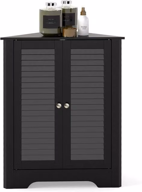 VOGREX Black Matt Corner Storage Cabinet with Double Roll Shutter Doors – 1