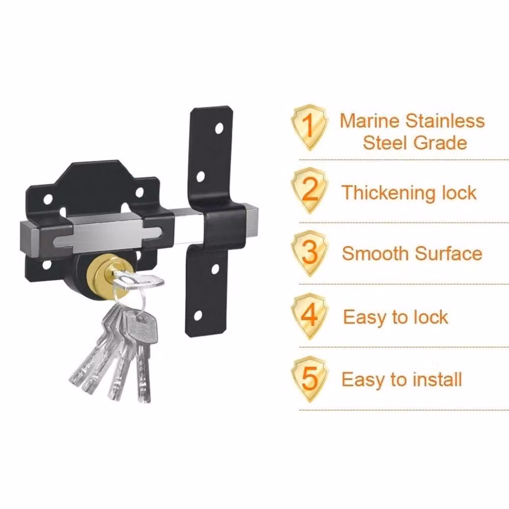 FLAVORA Grey Double Long Throw Bolt Rim Lock for Garden Gate Security, W: 1000 cm, H: 52 cm – 2